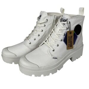 Palladium Pallabase Twill Boots Women's 10 Star White Platform Canvas Zip Up USA